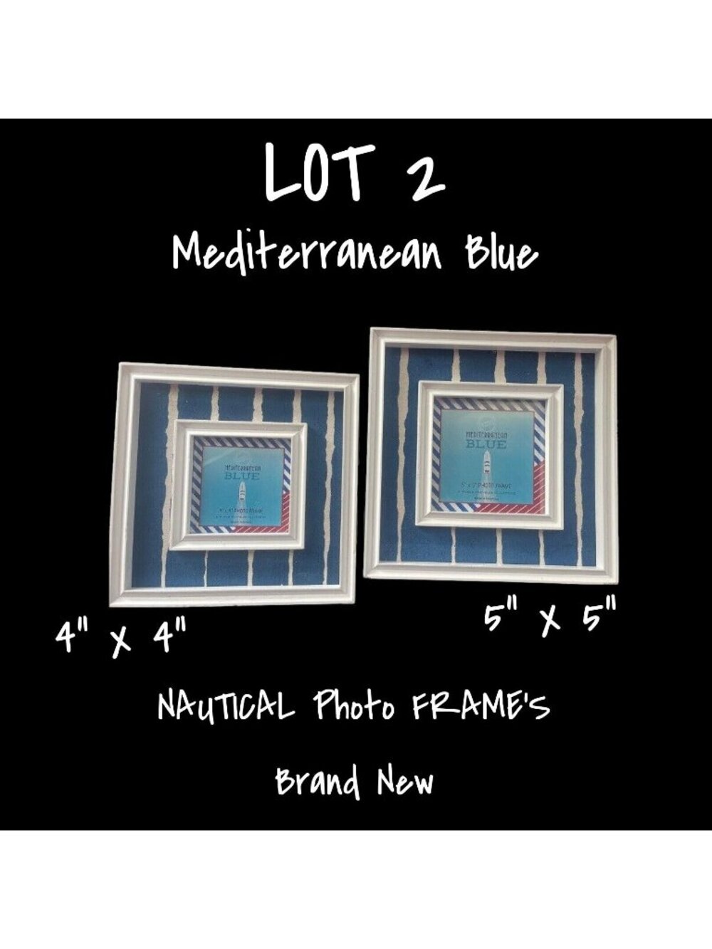 Nautical Photo Frames Set - Blue & White 5" x 5" & 4" x 4" - Brand New